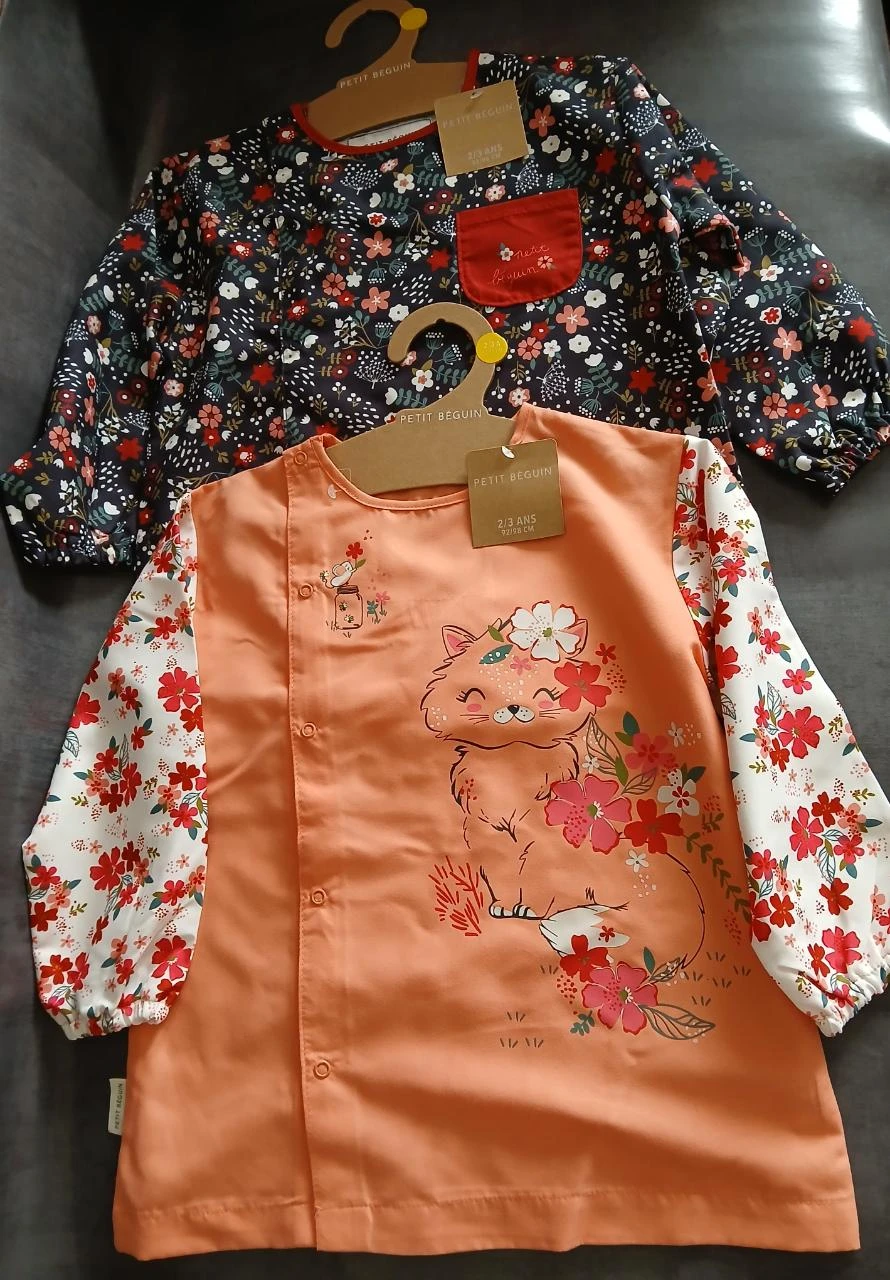 blouse tablier peinture fille petit beguin 92/98 cm 2/3 ans
